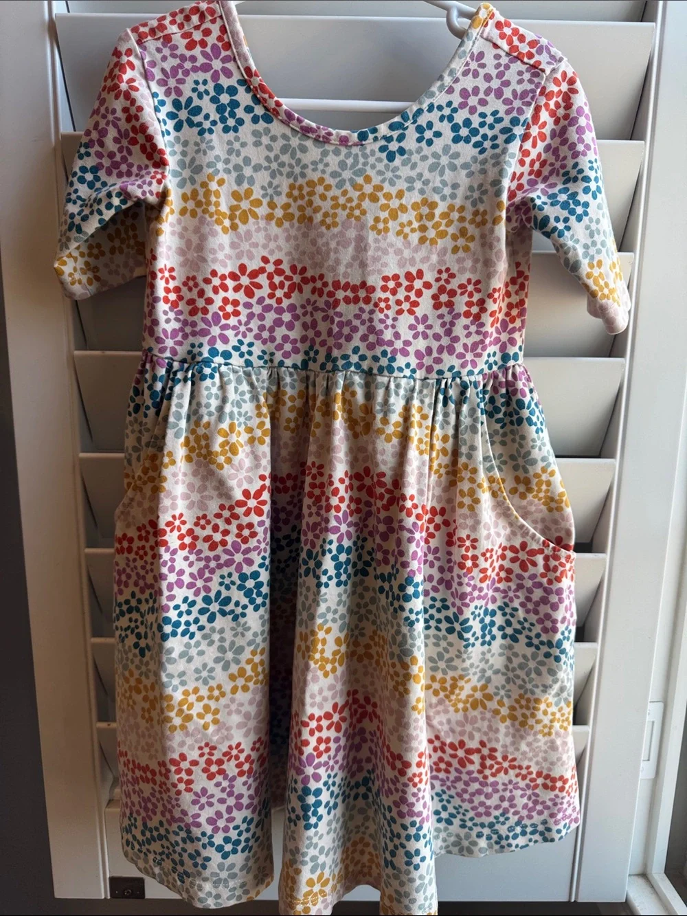 Hanna Andersson Cream Skater Dress with Multicolor Floral Stripes